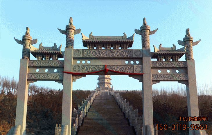景區(qū)牌坊大門_三間四柱牌樓雕塑