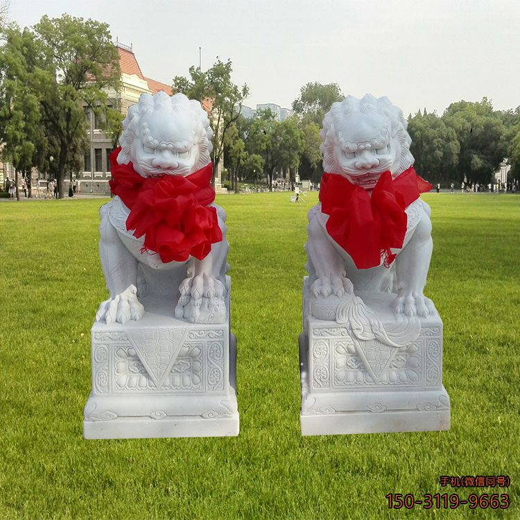 北京獅石雕漢白玉看門獅