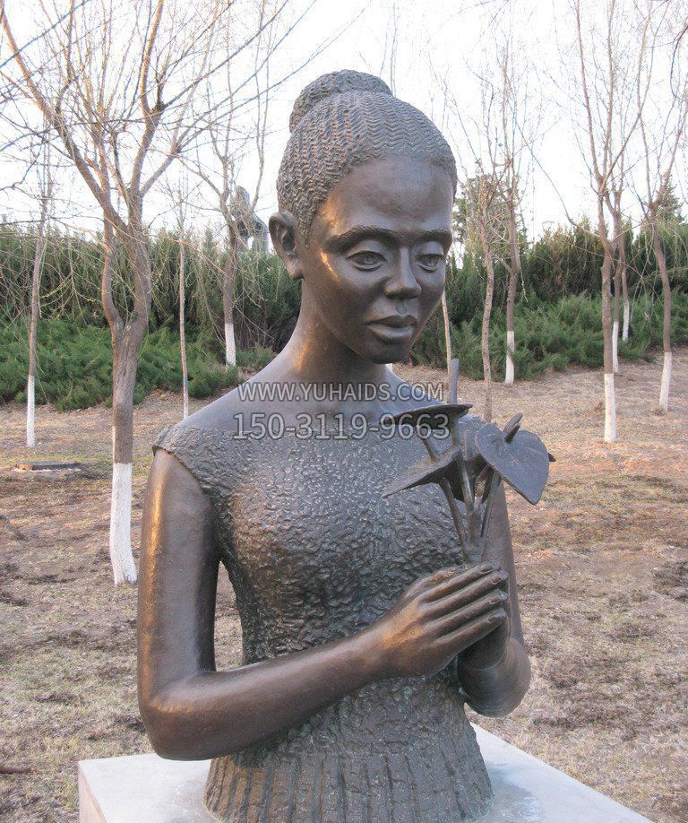 拿著白鶴芋花朵的女人西方人物銅雕 拿著白鶴芋花朵的女人西方人物銅雕