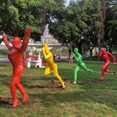 跑步，玻璃鋼體育運動抽象塊面人物塑像