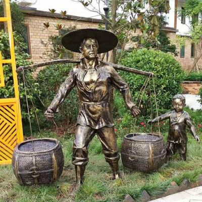 農(nóng)活，挑擔(dān)子的玻璃鋼仿銅人物