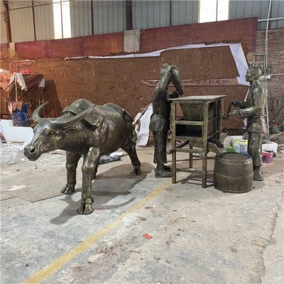 玻璃鋼仿銅人物、牛和風(fēng)車(chē)