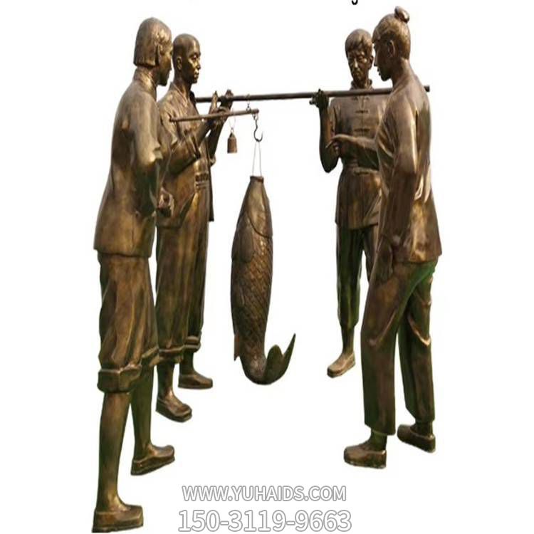 玻璃鋼仿銅話街道稱(chēng)魚(yú)的人物雕塑