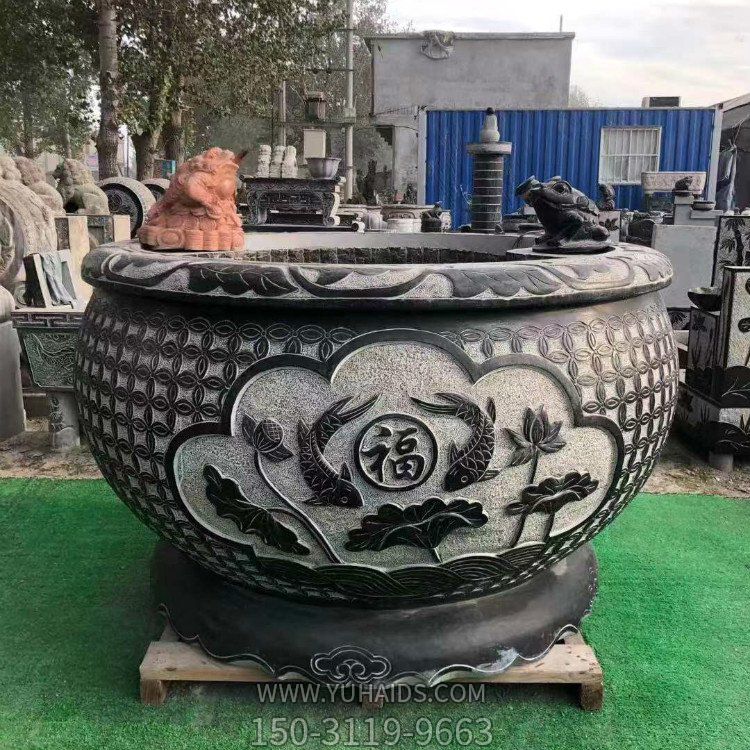 青石大水缸，石雕缸雕塑