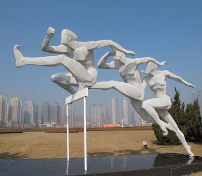 公園不銹鋼幾何跨欄運(yùn)動系列雕塑