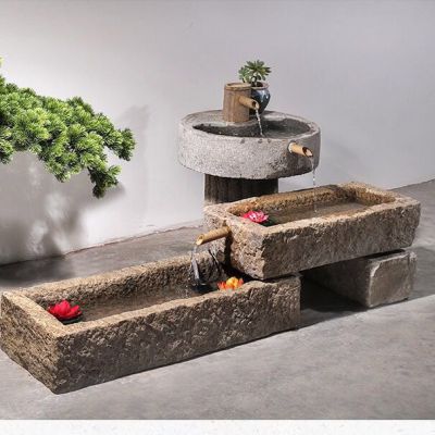 石槽組合魚缸石頭水缸養(yǎng)魚石盆戶外石磨青石景觀流水擺件