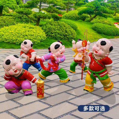 玻璃鋼彩繪福娃，中國(guó)傳統(tǒng)喜慶娃娃雕塑