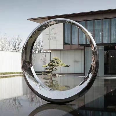 不銹鋼鏡面幾何戶外廣場會所圓環(huán)雕塑