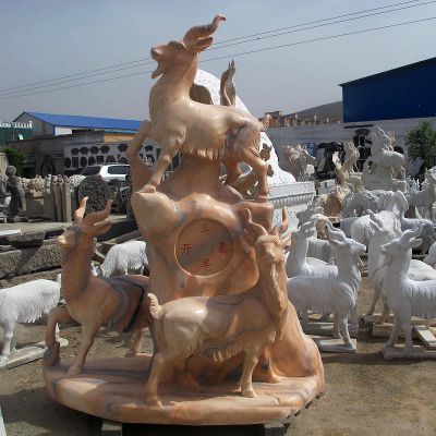 景區(qū)晚霞紅石雕招財(cái)吉祥三陽(yáng)開泰雕塑