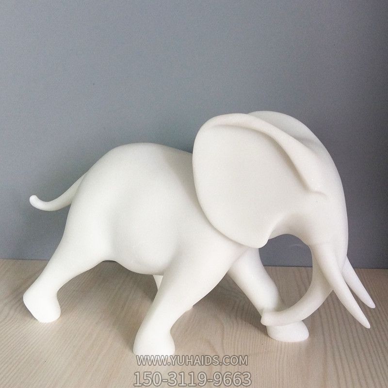 商廈室內(nèi)創(chuàng)意潔白無(wú)瑕的漢白玉石雕大象雕塑