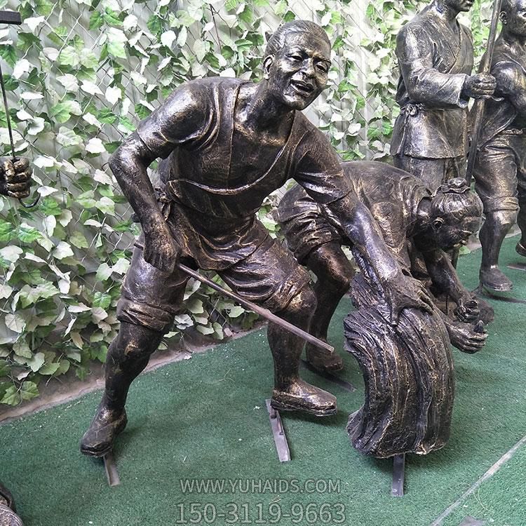 玻璃鋼仿銅色割稻子、插秧等干貨農(nóng)民塑像雕塑