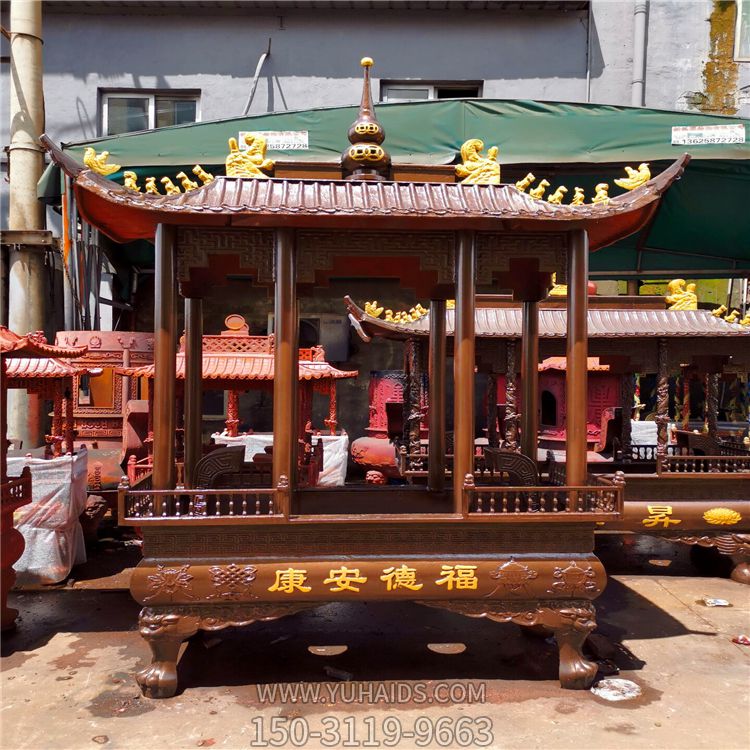 戶外擺放八柱鑄鐵寺廟祭祀長(zhǎng)形香爐雕塑