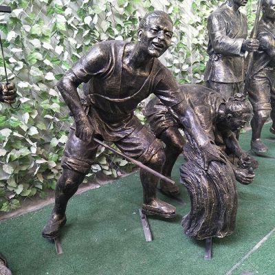 玻璃鋼仿銅色割稻子、插秧等干貨農(nóng)民塑像