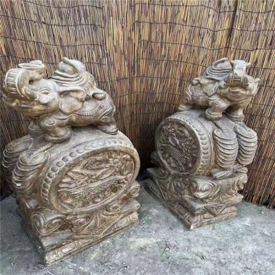 招財門墩，大象抱鼓石