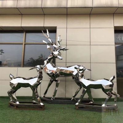 不銹鋼幾何戶外園林景觀梅花鹿雕塑