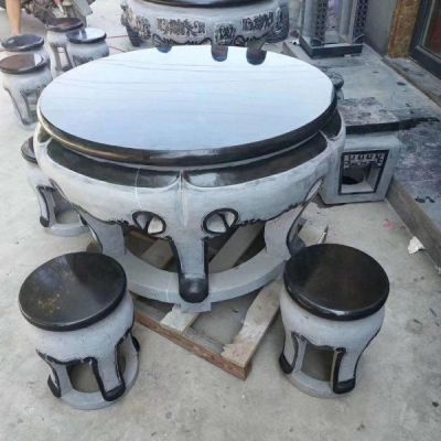 大理石石雕戶(hù)外景觀圓形石桌石凳雕塑