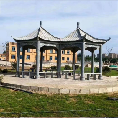 青石亭子，連體石雕涼亭