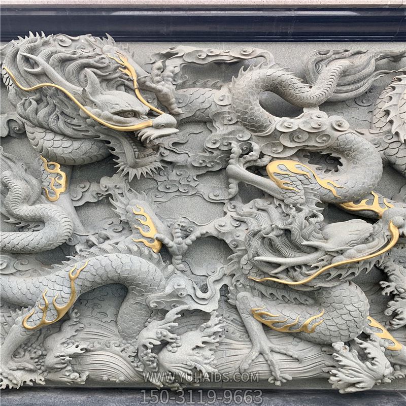景區(qū)園林九龍壁畫(huà)浮雕漆金青石雕塑