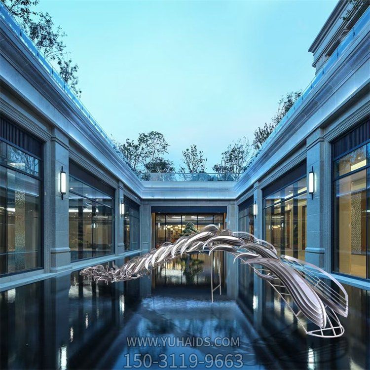 不銹鋼抽象園林酒店會(huì)所景觀擺件魚(yú)群雕塑