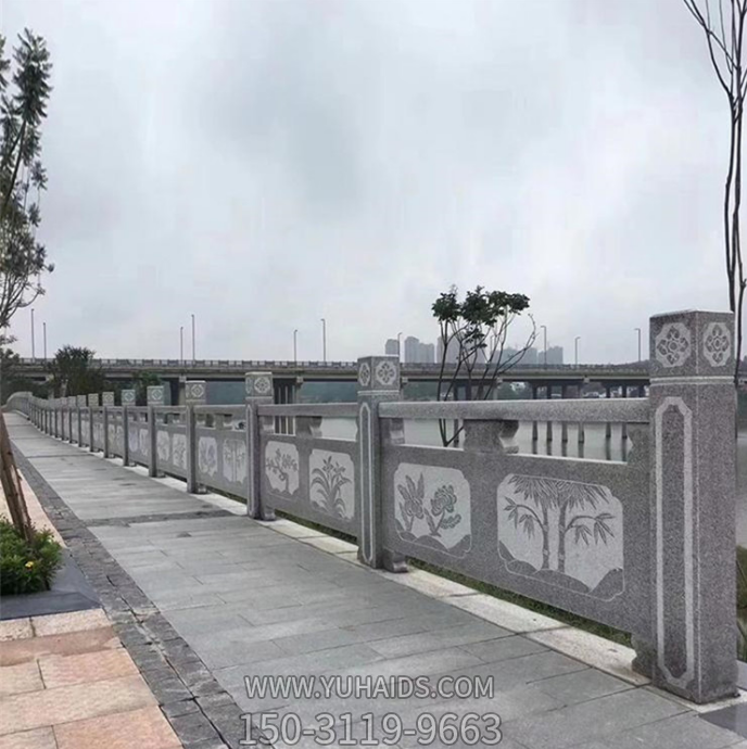 花崗巖雕花石欄板，市政路橋護(hù)欄雕塑