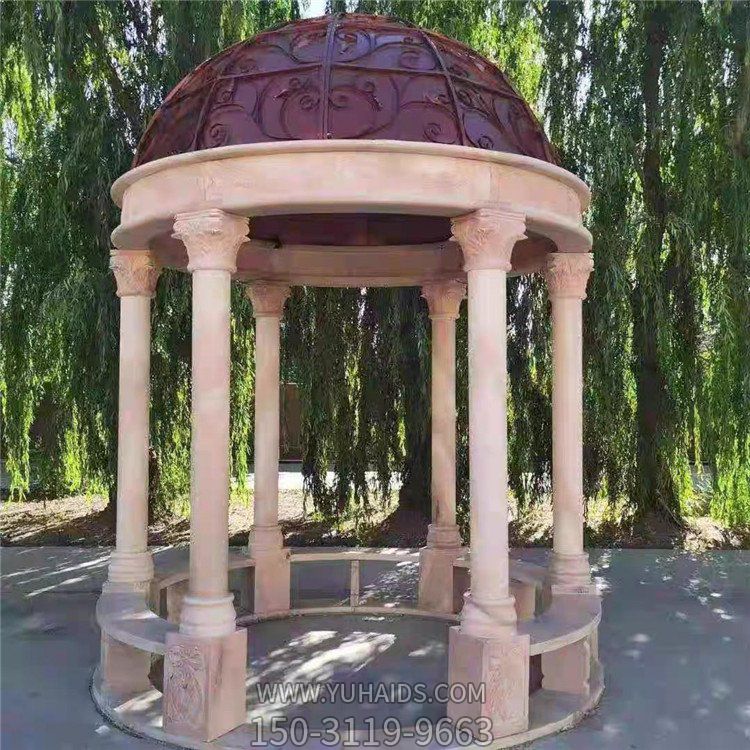 歐式石雕涼亭，鐵藝半球型圓頂亭子雕塑