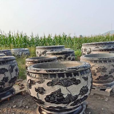 戶(hù)外裝飾蓮花缸養(yǎng)魚(yú)青石石雕魚(yú)缸