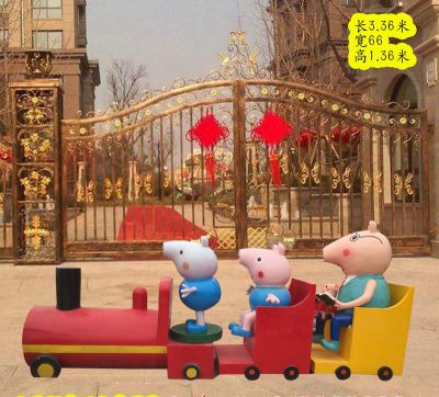 游樂(lè)場(chǎng)開(kāi)火車(chē)的玻璃鋼彩繪佩奇雕塑