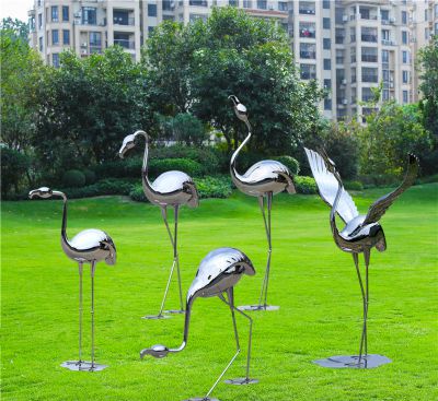 戶外草坪不銹鋼鏡面火烈鳥雕塑