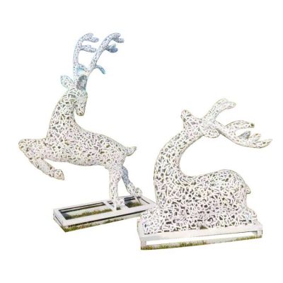 不銹鋼鏤空戶(hù)外景觀抽象發(fā)光動(dòng)物梅花鹿雕塑