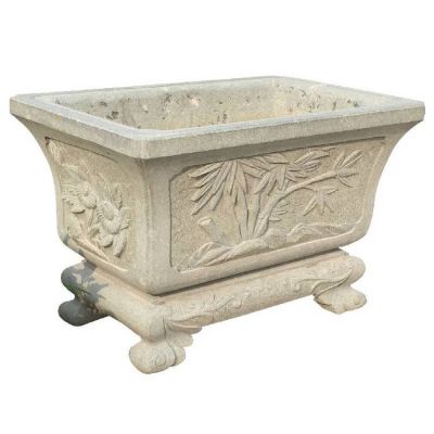 花崗巖雕刻中式庭院 擺放長形大號花盆落地雕塑