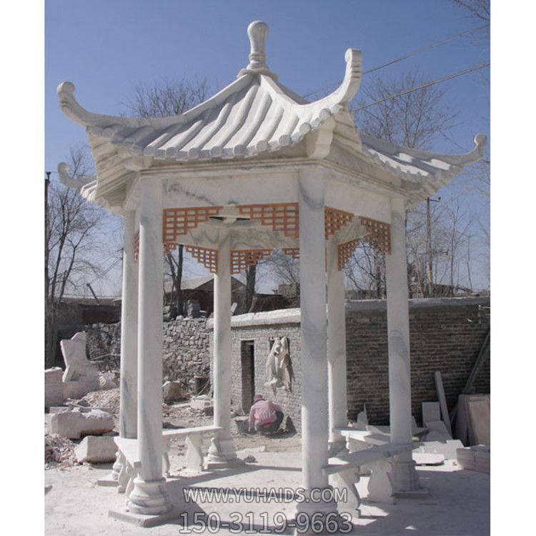 學(xué)校花園擺放漢白玉休閑座椅涼亭雕塑