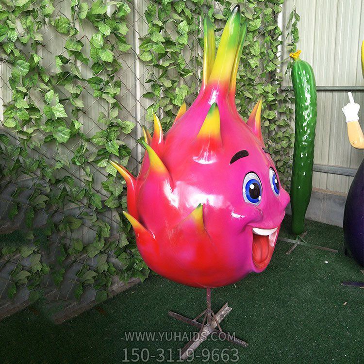 玻璃鋼火龍果，火龍果卡通公仔雕塑