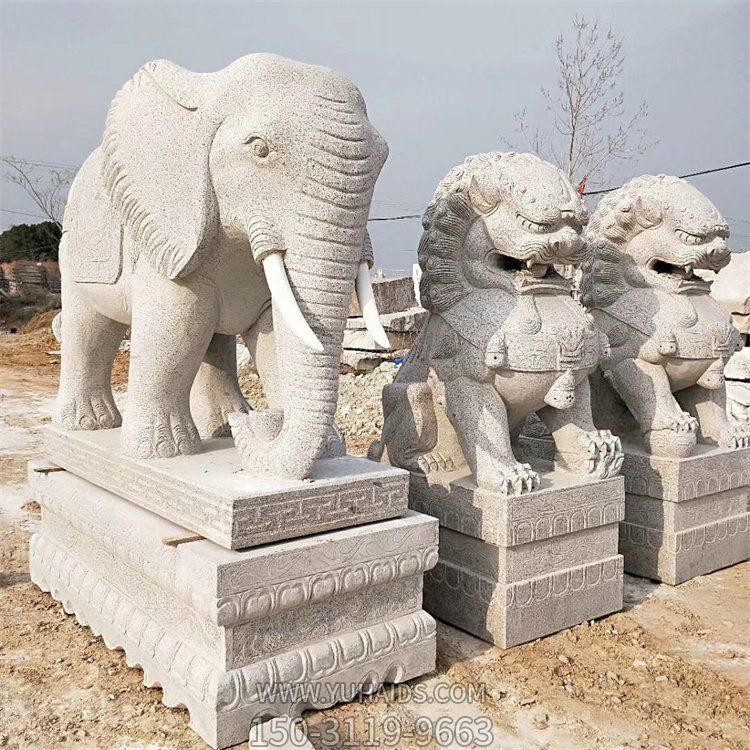 石雕大象、石雕獅子，漢白玉傳統(tǒng)雕塑定制加工