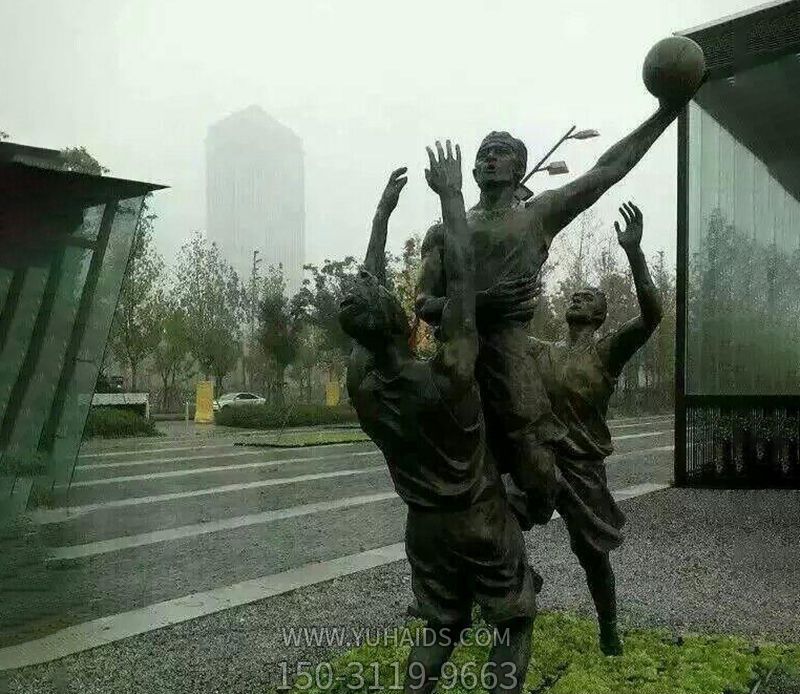 打籃球運(yùn)動公園人物仿銅雕塑