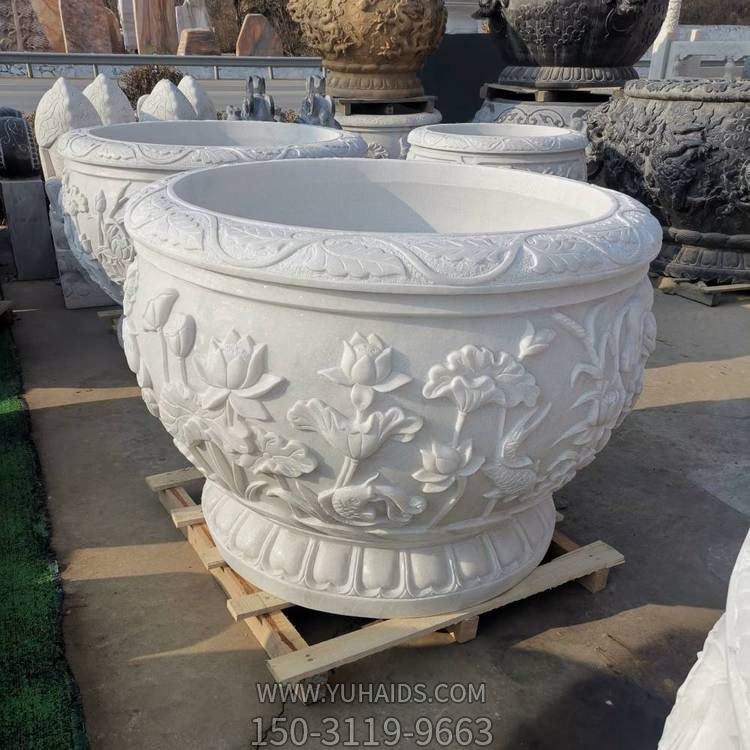 石雕魚缸花盆養(yǎng)荷花缸青石仿古水缸庭院花園戶外擺件雕塑