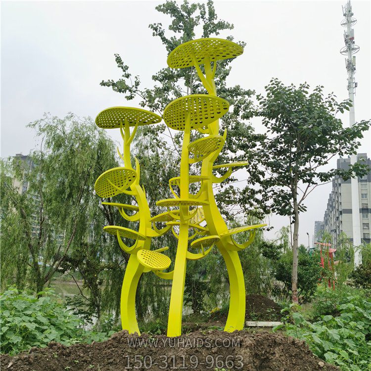 不銹鋼抽象樹(shù)，網(wǎng)狀樹(shù)葉樹(shù)冠雕塑