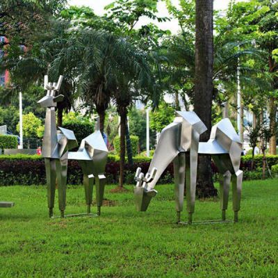 公園計(jì)劃外不銹鋼幾何抽象鹿雕塑
