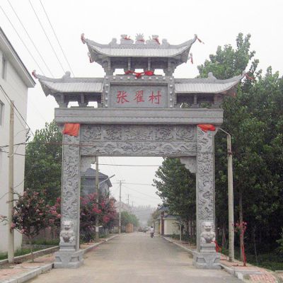 新農(nóng)村建設入口裝飾 擺放大型單門青石浮雕門牌坊