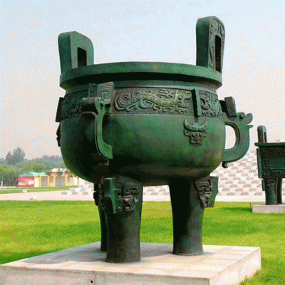 青銅鼎，兩耳三足圓鼎景觀雕塑