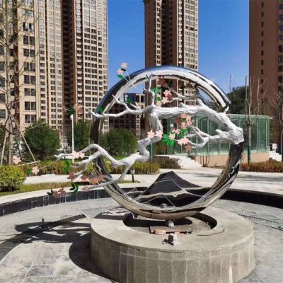 古風(fēng)梅花創(chuàng)意不銹鋼景觀雕塑，古意盎然的水景裝飾