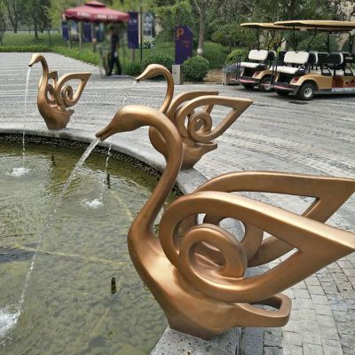 公園廣場別墅不銹鋼噴金鍍金噴水吐水天鵝雕塑