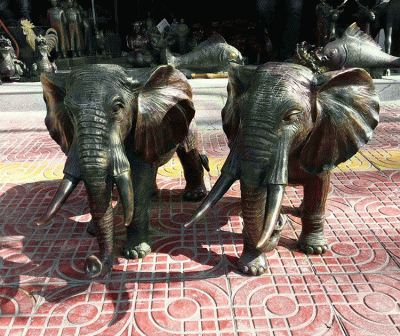 鑄銅小象一對(duì)，吉祥動(dòng)物銅雕擺件