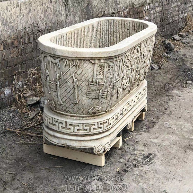 漢白玉仿古石槽，深水槽雕塑
