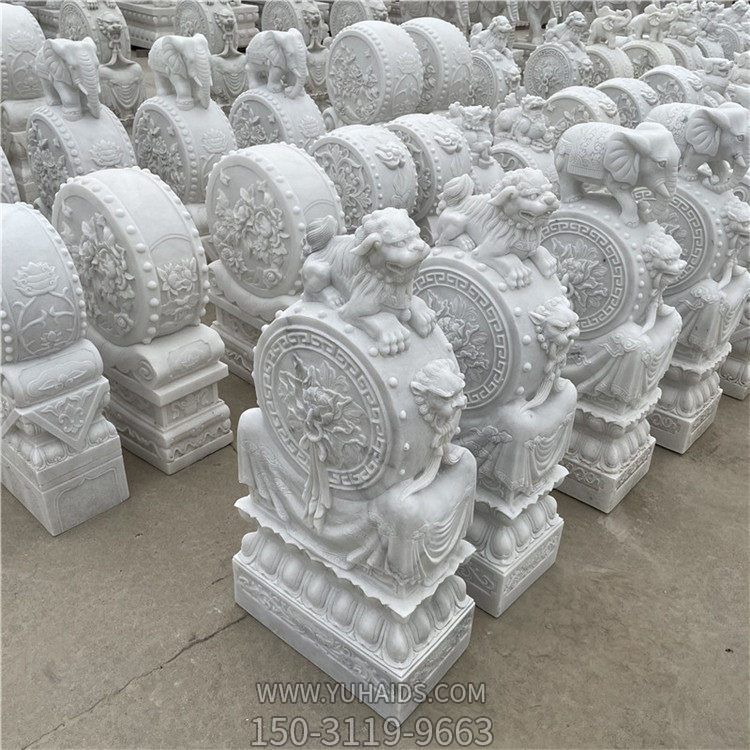 庭院別墅門(mén)口大型大理石石雕浮雕鎮(zhèn)宅抱鼓石雕塑