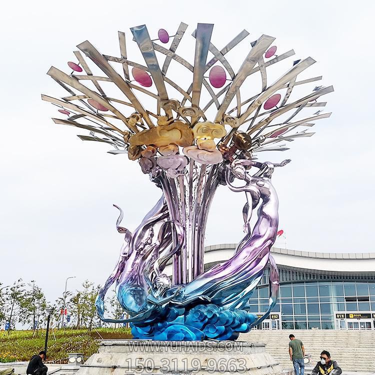 大型不銹鋼定制發(fā)光仙女樹(shù)戶外廣場(chǎng)景觀雕塑