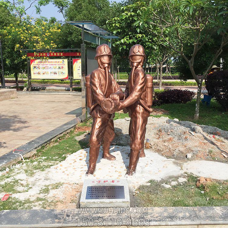 “守護(hù)者”消防主題人物雕塑，玻璃鋼仿銅人物