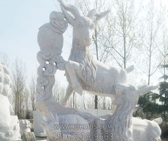 戶外園林大理石石雕好運(yùn)三陽(yáng)開(kāi)泰雕塑