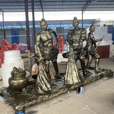 捕魚(yú)，玻璃鋼仿銅民俗生活人物情景雕塑