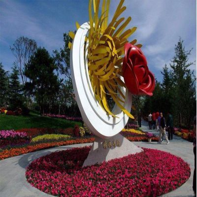 姊妹并艷，不銹鋼創(chuàng)意玫瑰花、菊花景觀雕塑