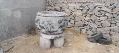 庭院仿古荷花鯉魚浮雕石雕缸雕塑